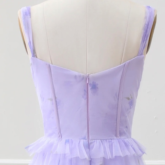 Berylove Lavender A Line Corset Spaghetti Straps Floral Tiered Maxi Dress - Picture 5 of 5
